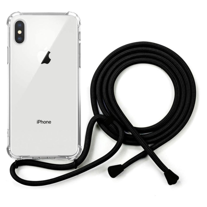 Coque iPhone XS Max anti-choc silicone avec cordon noir