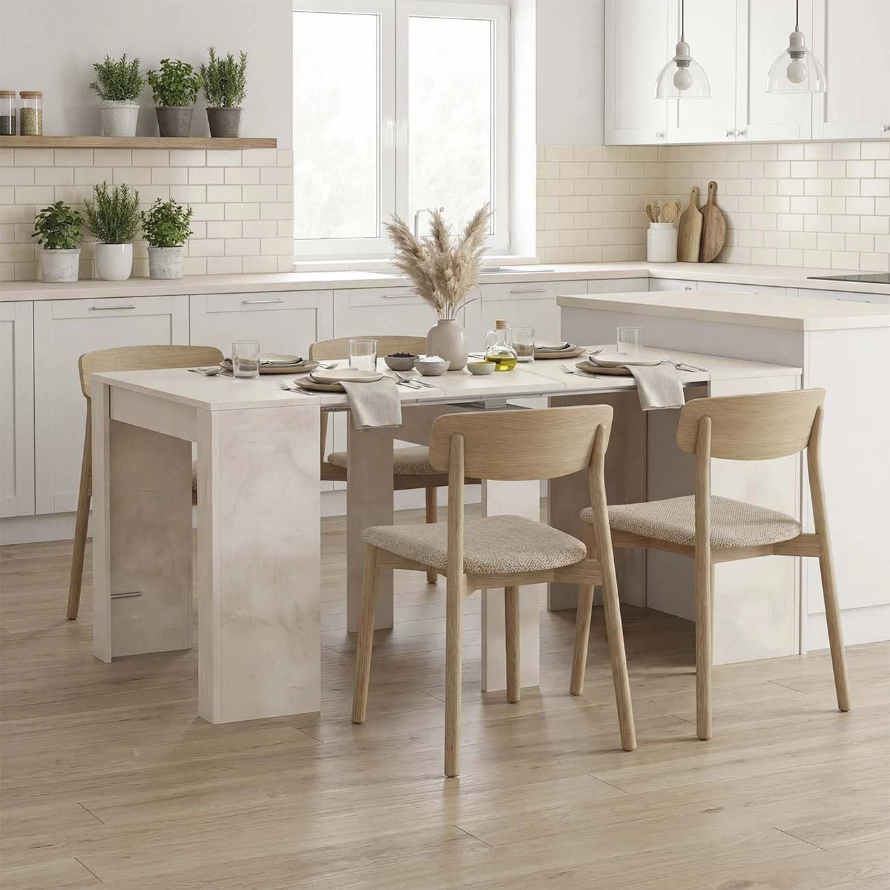 Mesa consola extensible con efecto en microcemento beige 50-235x90 cm Denis Microcemento Beige