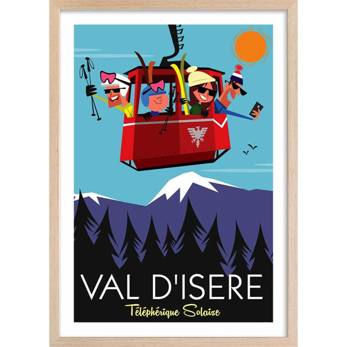 Affiche Ski à Val D'Isère Affiche + cadre en bois - Chêne