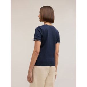 Motivi - Camiseta con bordes de punto - Azul