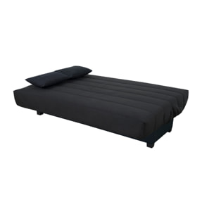 Canapé convertible Salma, matelas Simmons, 130 x 190 cm, 2 coussins offerts, noir
