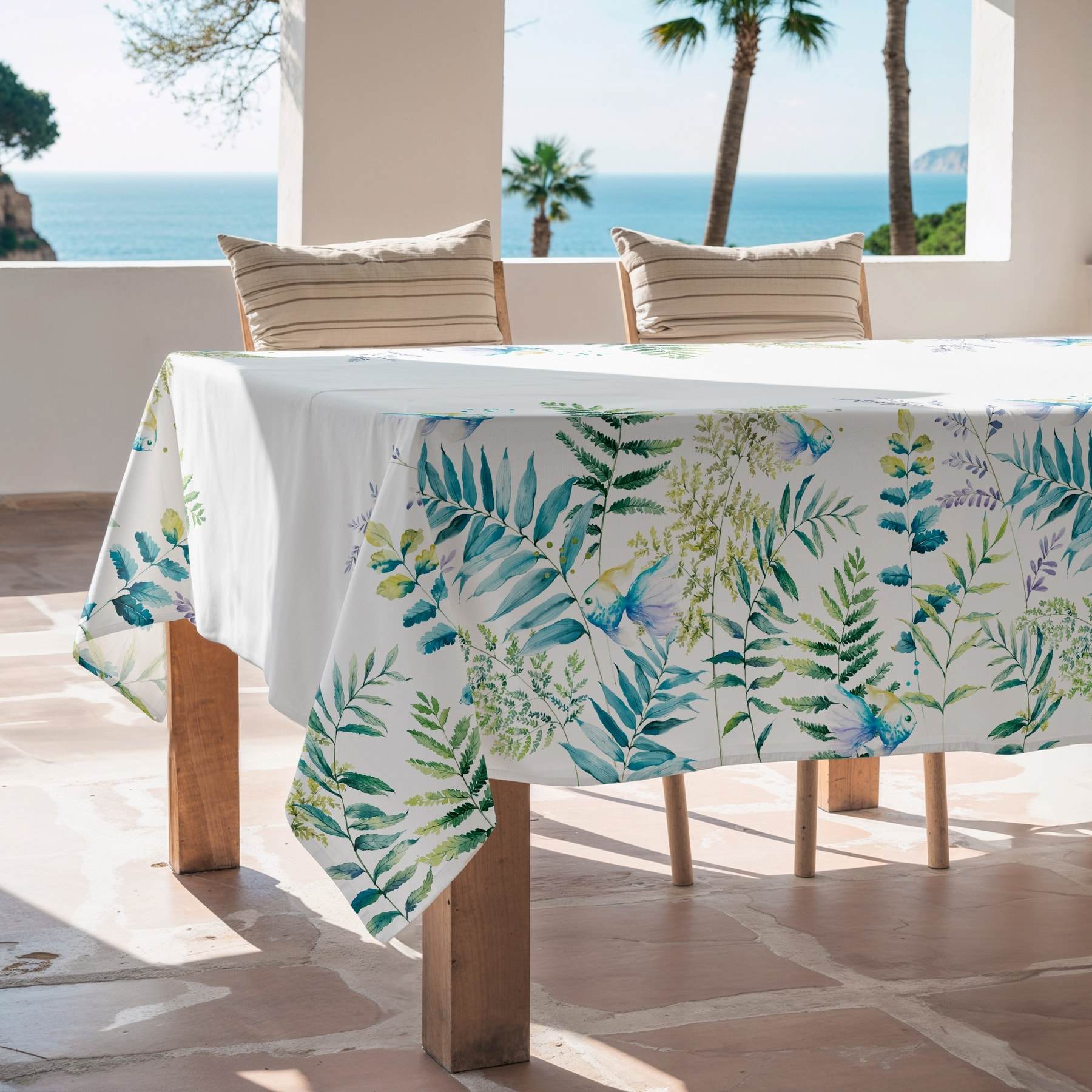 Nappe imprimée anti-tâches ALBIR BLEU VERT