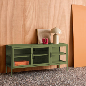 Meuble TV industriel métal et verre trempé 3 portes 120cm ARKANSAS