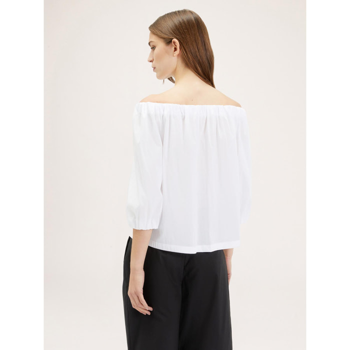 Motivi - Blusa con escote elástico y hombros descubiertos - Blanco