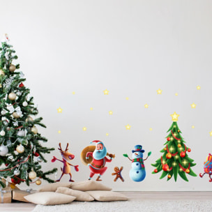 Sticker Noël le père noël et ses amis - Autocollants stickers adhésifs noël - décoration fêtes