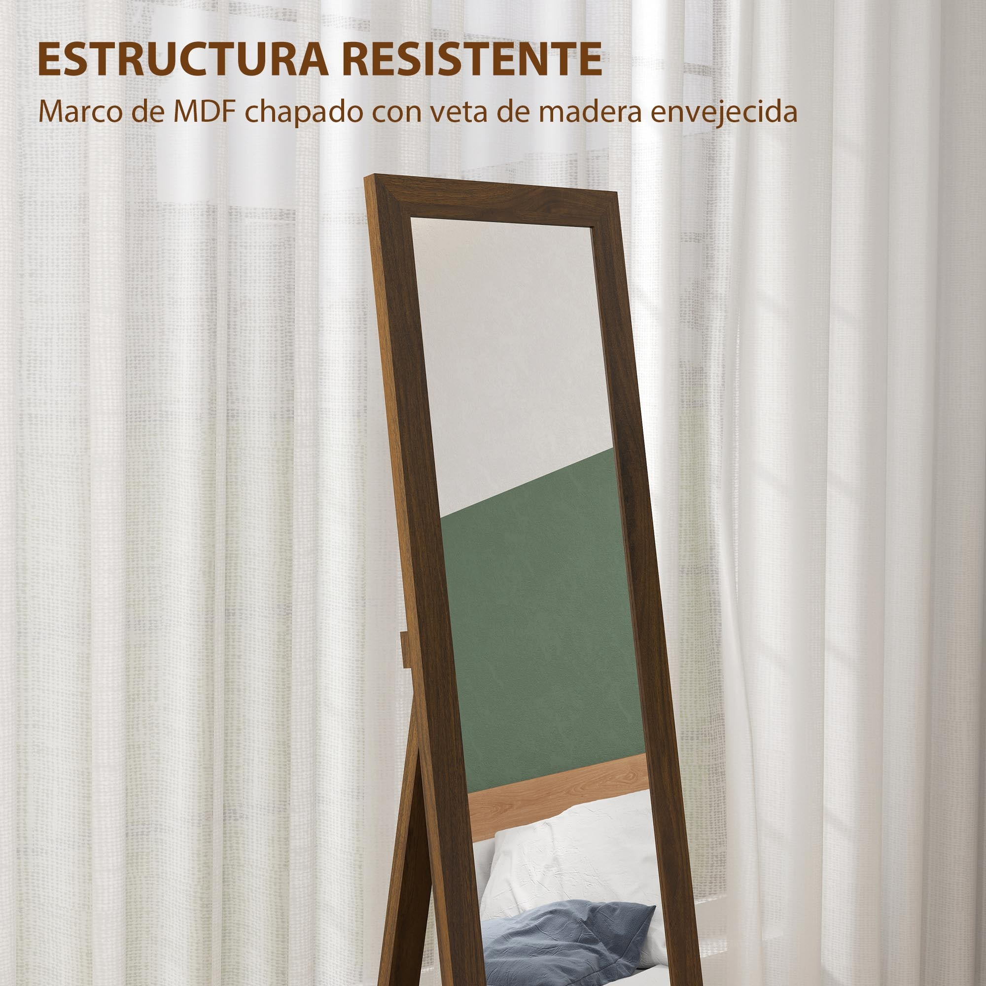 Espejo de Pie Cuerpo Entero 157x37 cm, Espejo de Cuerpo Entero con Soporte, 3 Formas de Uso, Independiente, Montaje Pared y Apoyado, para Salón, Entrada, Dormitorio