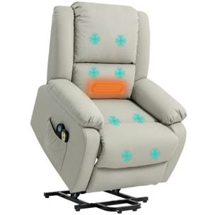 Sillón Relax Reclinable Eléctrico Levanta Personas Sillón Elevador con 8 Punto de Masaje Calor Lumbar 2 Controles Remotos Reposapiés Tela Resistente a los Arañazos y Bolsillo Lateral Gris Claro