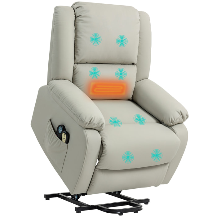 Sillón Relax Reclinable Eléctrico Levanta Personas Sillón Elevador con 8 Punto de Masaje Calor Lumbar 2 Controles Remotos Reposapiés Tela Resistente a los Arañazos y Bolsillo Lateral Gris Claro