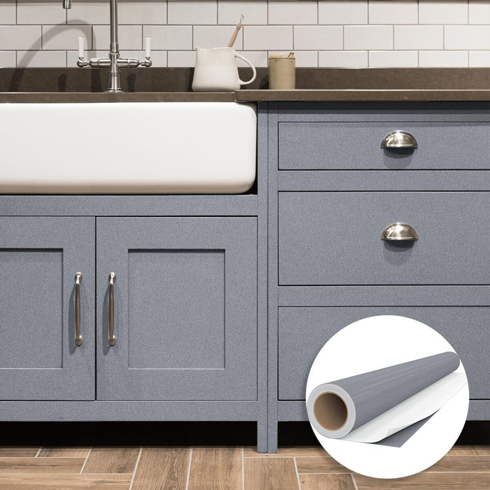 Rouleau adhésif décoratif Vinyle au Mètre - Argent - Sticker Lavable Imperméable Mur Cuisine Meubles