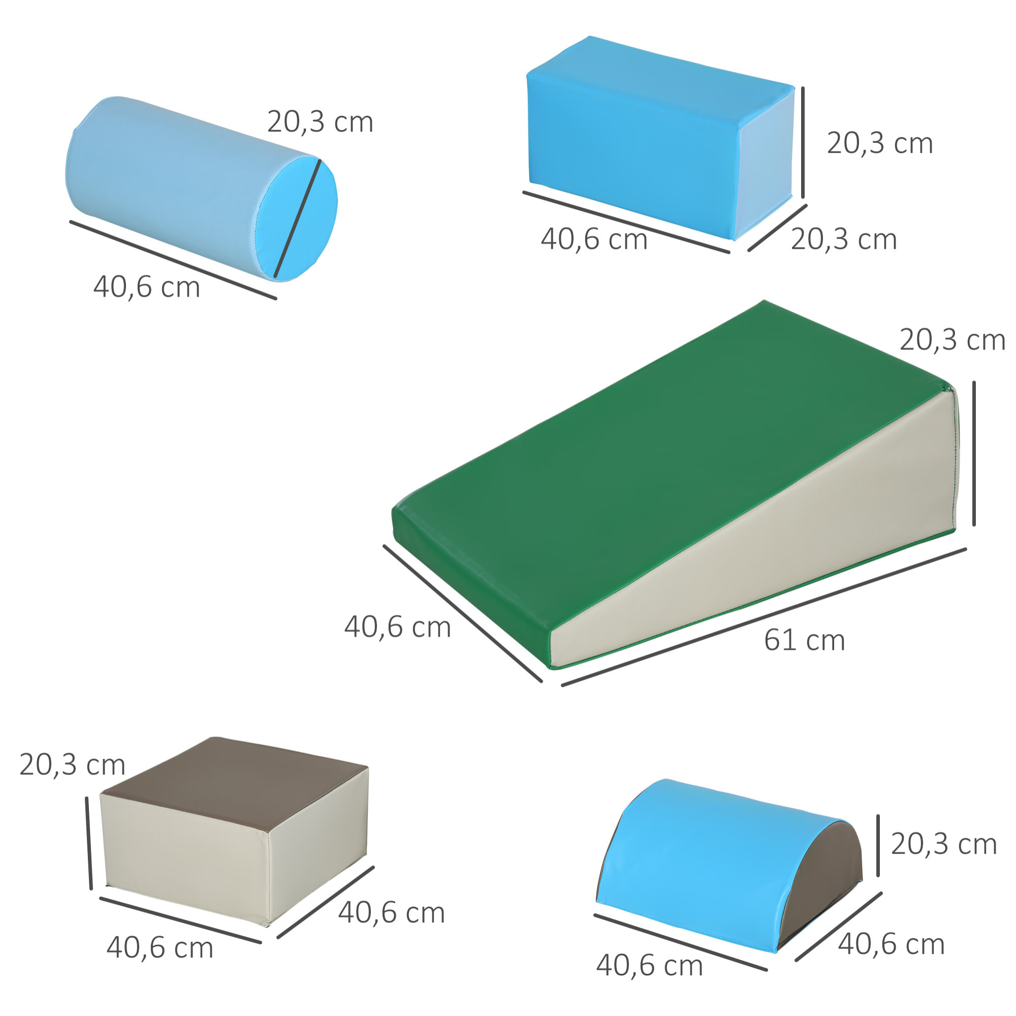 5 blocs de construction en mousse XL - modules de motricité - certifiés normes EN71-1-2-3 - mousse EPE revêtement PU gris bleu vert