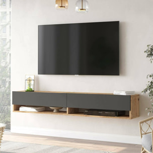 Mobile porta TV Dkechrid, Credenza da soggiorno, Armadio basso per TV, Base parete attrezzata, 180x32h29 cm, Quercia e Antracite