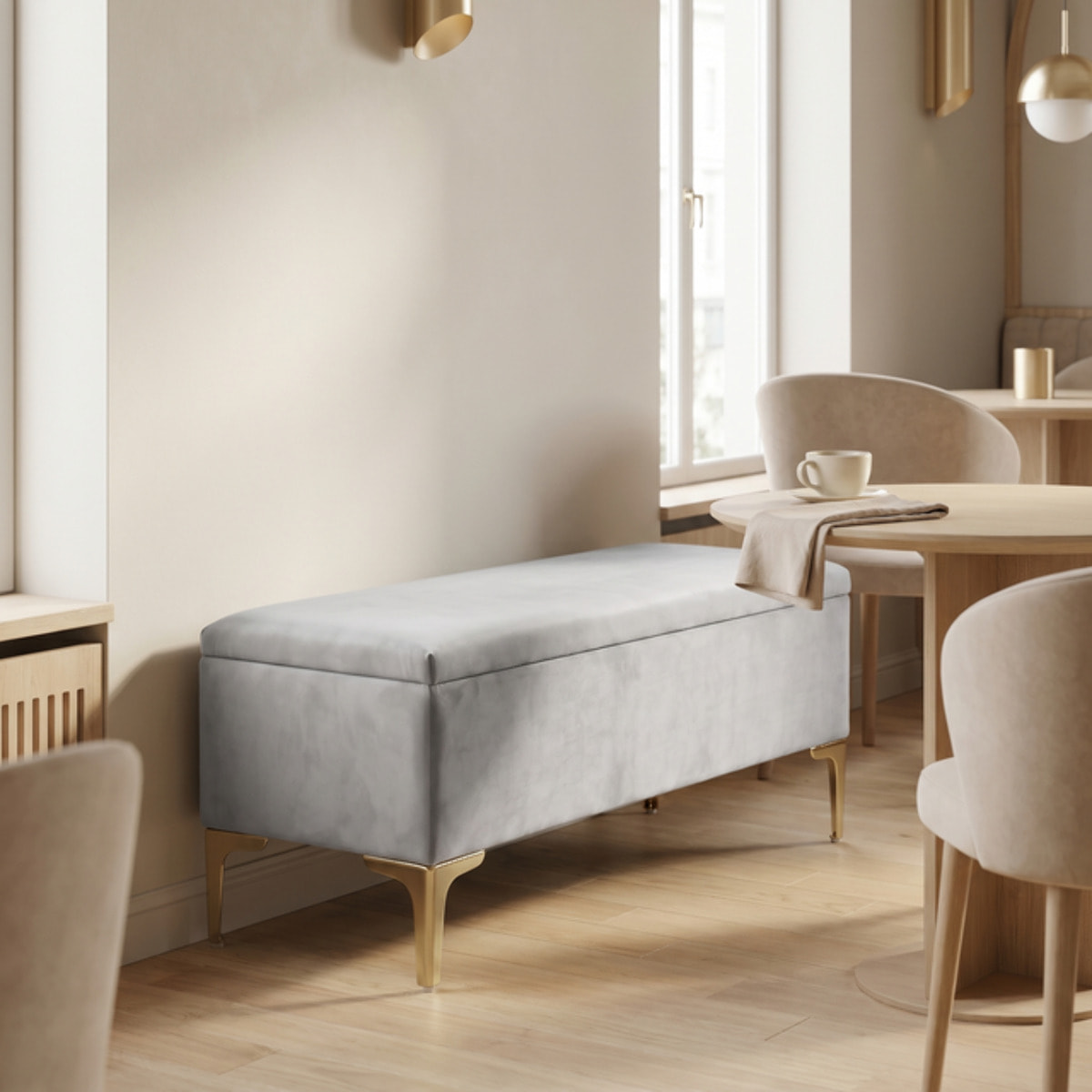 Panca Contenitore in Effetto Velluto con Ampio Vano Portaoggetti, Seduta Imbottita e Gambe in Acciaio, Design Moderno per Camera da Letto, Ingresso e Soggiorno