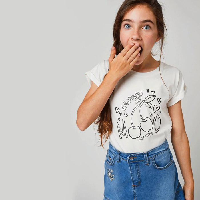 Camiseta blanca "Solar Cherries" para niña
