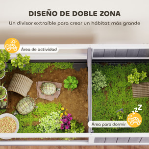 Casa para Tortugas de Madera, Terrario para Reptiles con 2 Techos Abatibles, Bandeja Extraíble, Soporte para Lámpara, Paneles Transparentes, Pestillo de Seguridad y Cuenco, Caseta para Tortugas