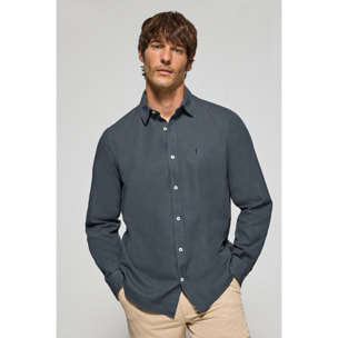 Camicia Stanford blu marino con logo Rigby Go ricamato tono su tono