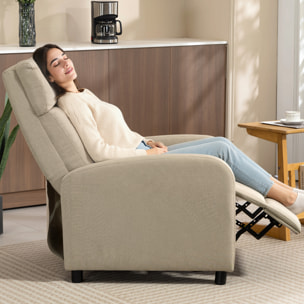 Sillón Relax Reclinable Manual, Sillón Relax de Lino con Apertura Push, Reposapiés, Respaldo Alto, Acolchado Grueso, Butaca Reclinable hasta 155º para Salón, Dormitorio, Oficina, Beige