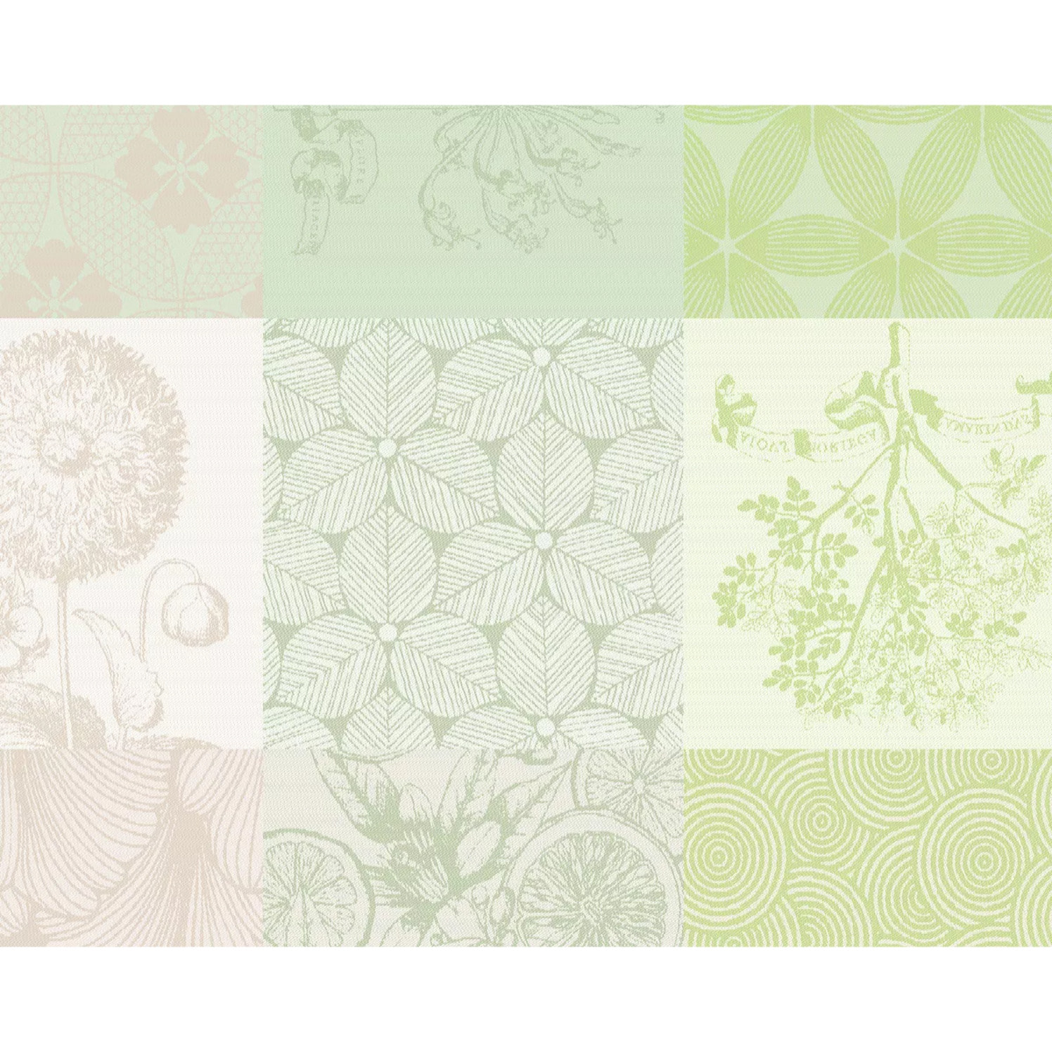 Set pur coton motif jacquard beige vert Mille parfums verde