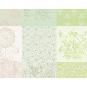 Set pur coton motif jacquard beige vert Mille parfums verde