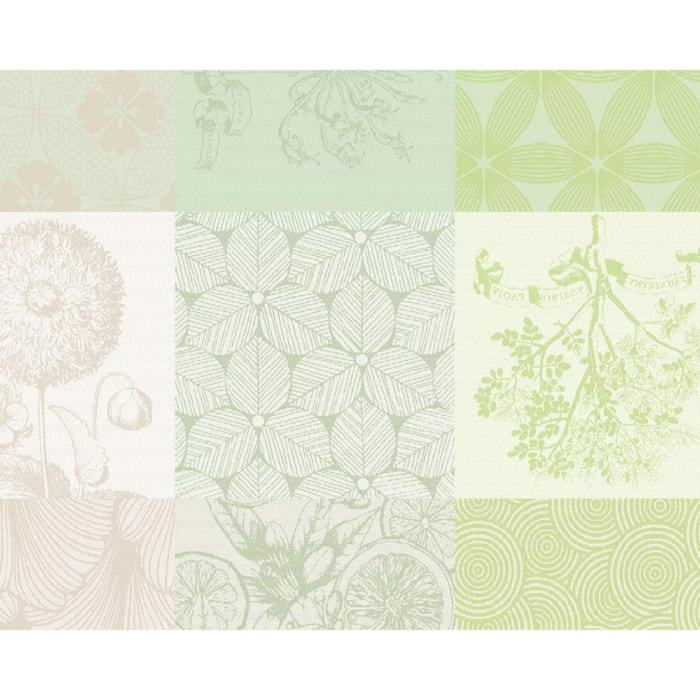 Set pur coton motif jacquard beige vert Mille parfums verde