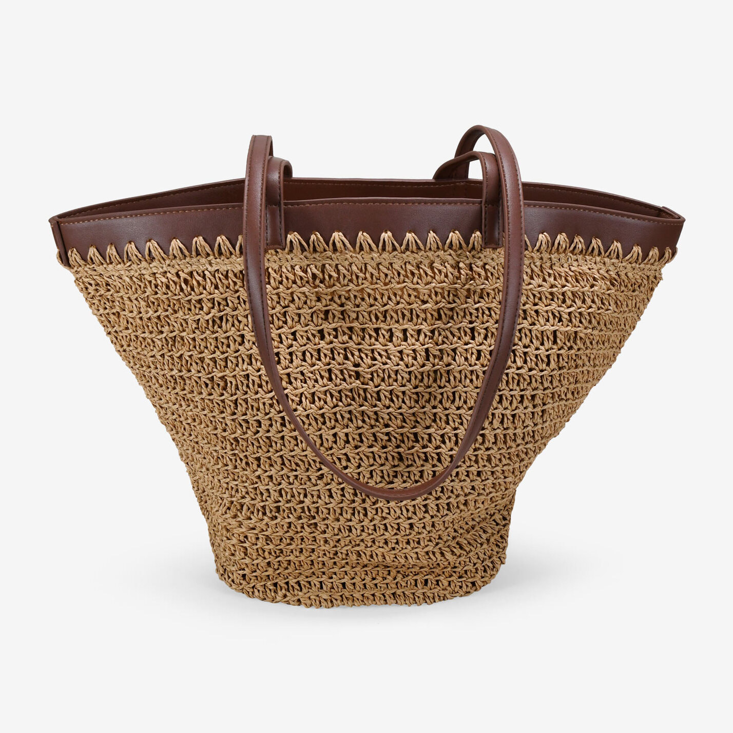 Bolso capazo marrón claro en rafia con cremallera