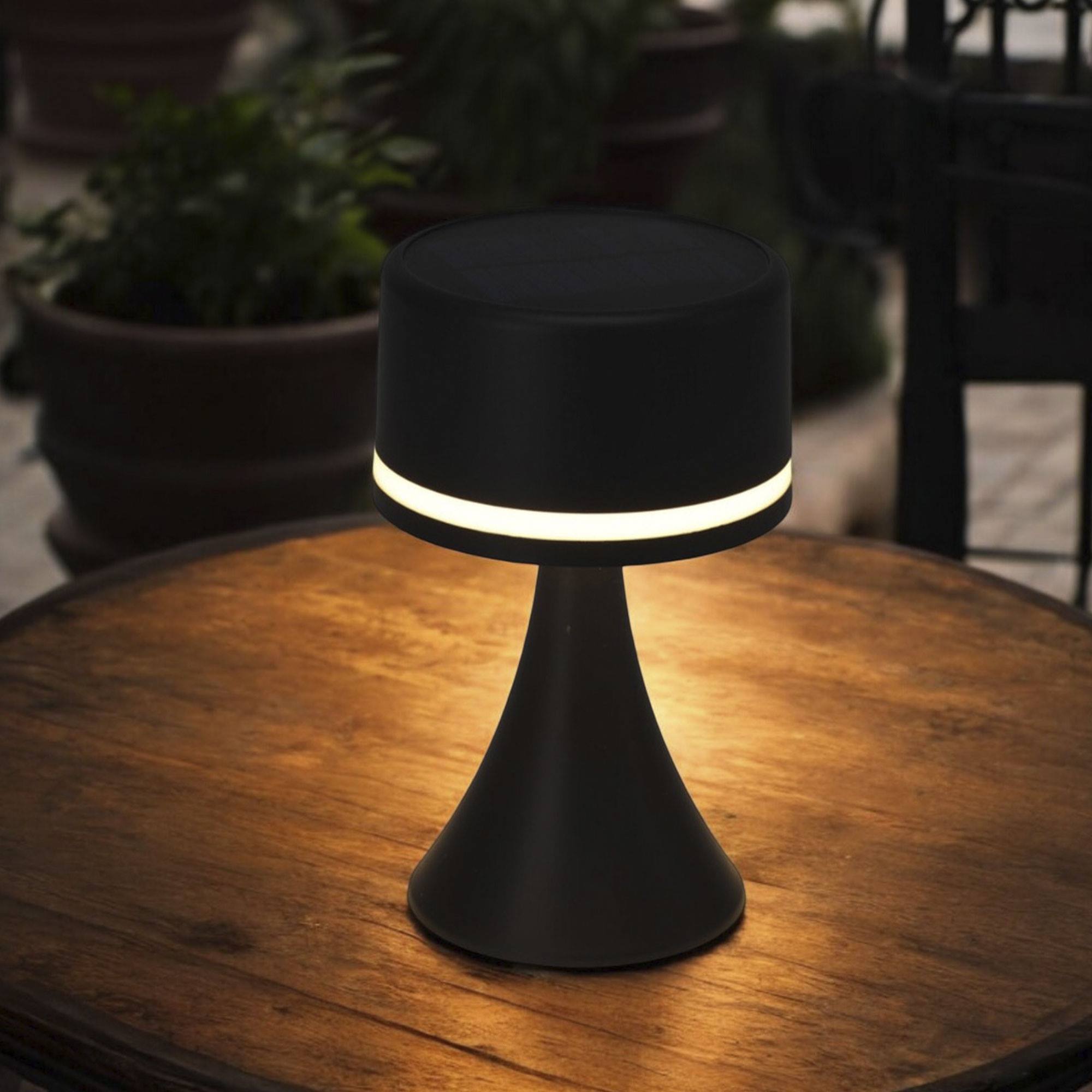 Well Home Lámpara solar de Mesa en color Negro, Recargable con Panel solar y puerto de carga USB