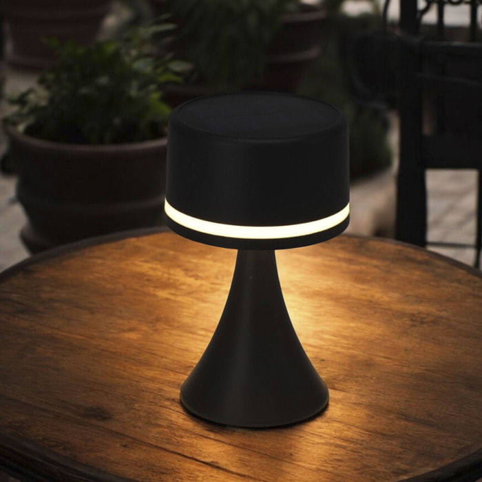 Well Home Lámpara solar de Mesa en color Negro, Recargable con Panel solar y puerto de carga USB