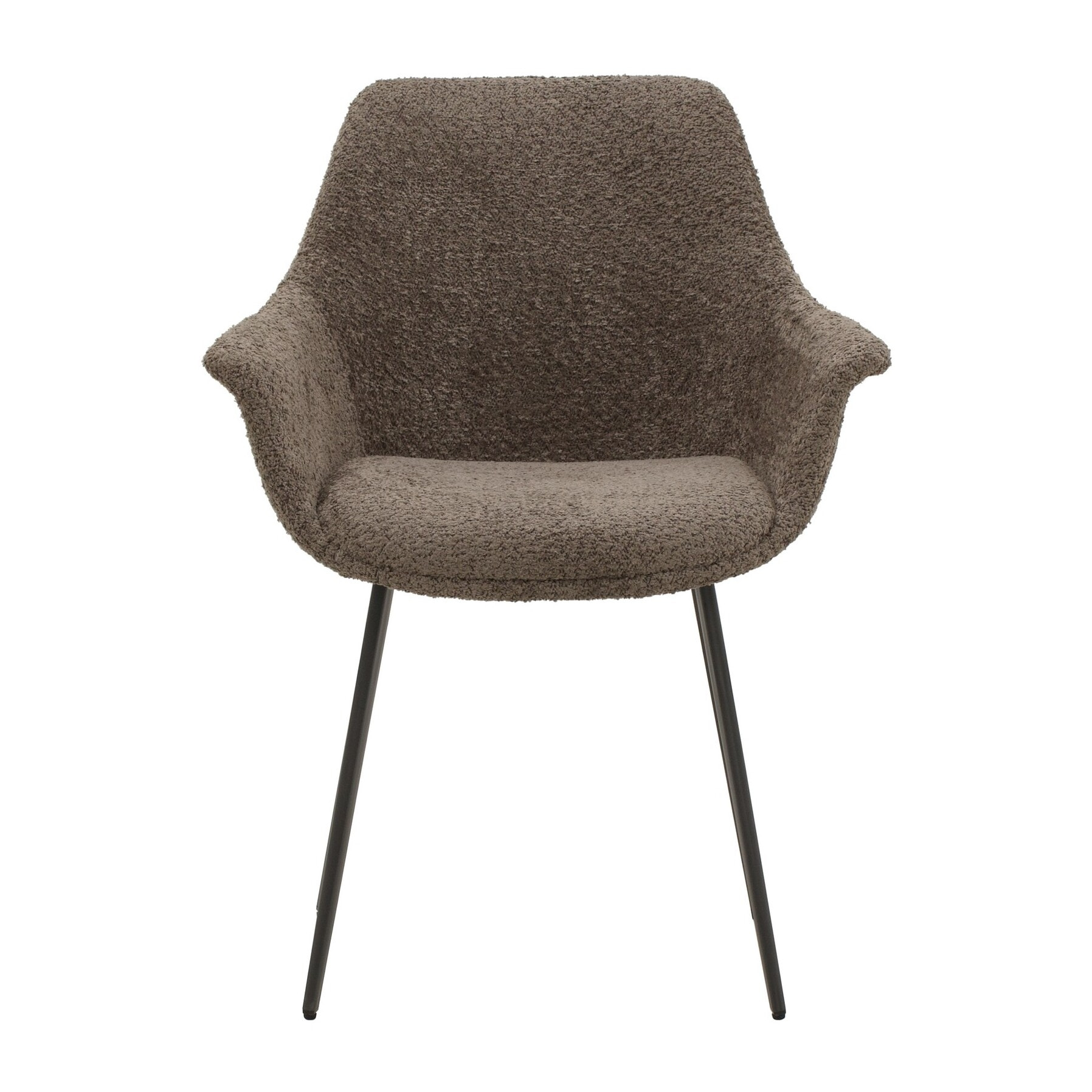 Set di 4 sedie MIRASIERRA in tessuto marrone effetto bouclé e gambe in metallo nero, con braccioli