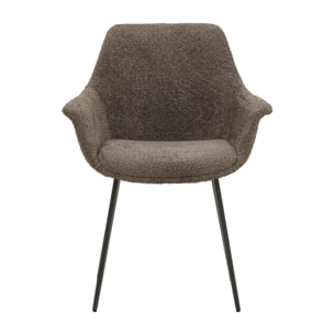 Set di 4 sedie MIRASIERRA in tessuto marrone effetto bouclé e gambe in metallo nero, con braccioli