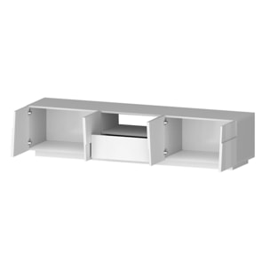 Mobile porta TV Dcortinovi, Credenza bassa da soggiorno con 4 ante e 1 cassetto, Base porta TV, 220x44h46 cm, Bianco lucido