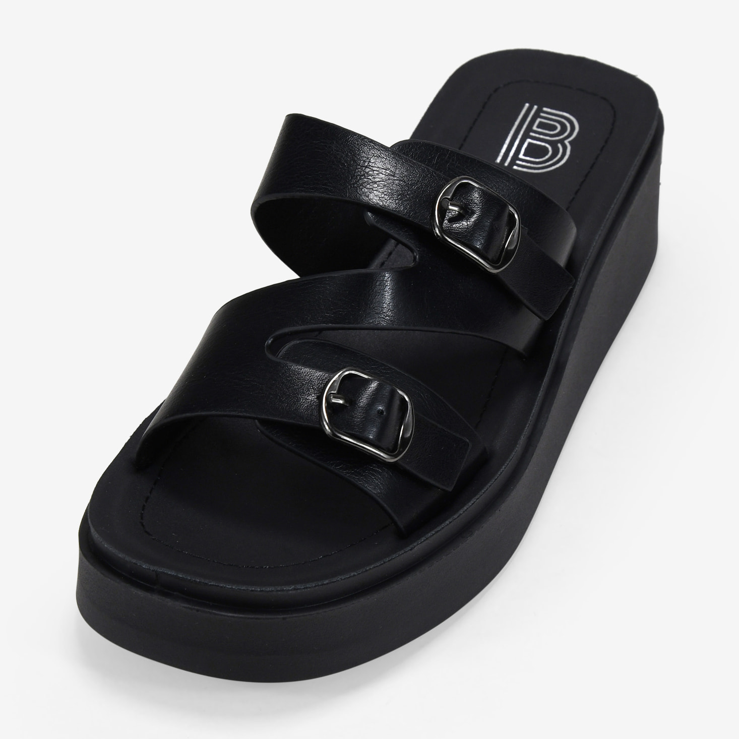 Sandalias de cuña negras con hebillas