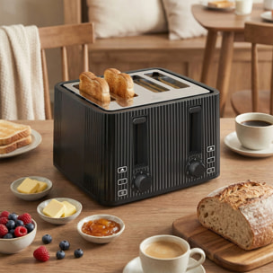 Tostadora 4 Ranuras Anchas, Tostador de Pan, 7 Niveles de Tostado, Función Descongelar, Recalentar y Cancelar, Bandeja de Migas Extraíble, 1710W, Negro