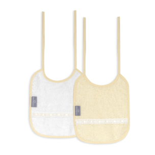 Pack 2 Baberos Don Algodon 20X25 Modelo Pasacinta Bco/Beig