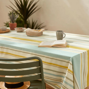 Nappe carrée coton enduit  rayures basque - Bleu