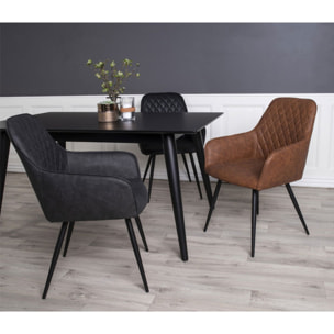 Set 2 sedie da pranzo Harbo con braccioli in ecopelle nera e gambe in metallo nero