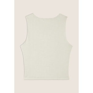 Top a costine stretch con scollo asimmetrico