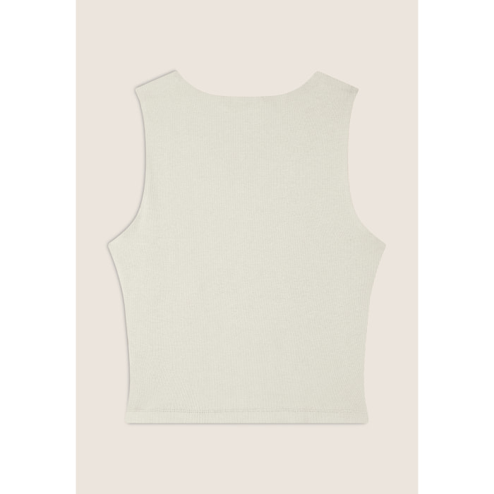 Top a costine stretch con scollo asimmetrico