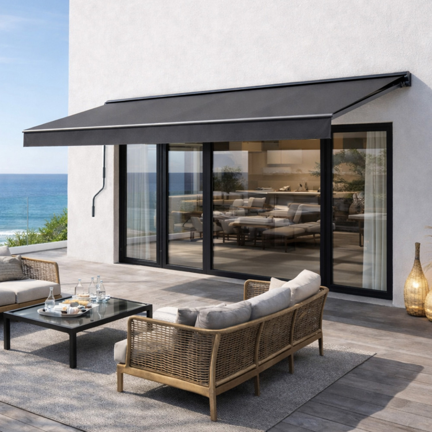 TULLY Store banne manuel 3,95 x 2,5 m en aluminium avec toile gris