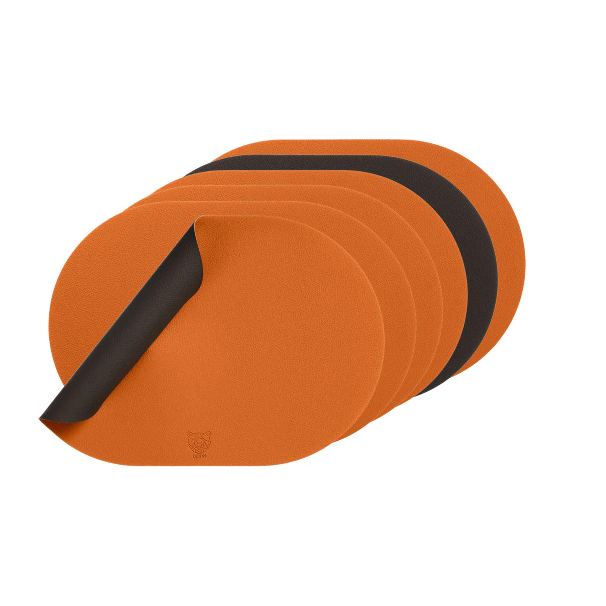 Set de table ovale réversible - 6 pièces - Cuir recyclé orange et chocolat