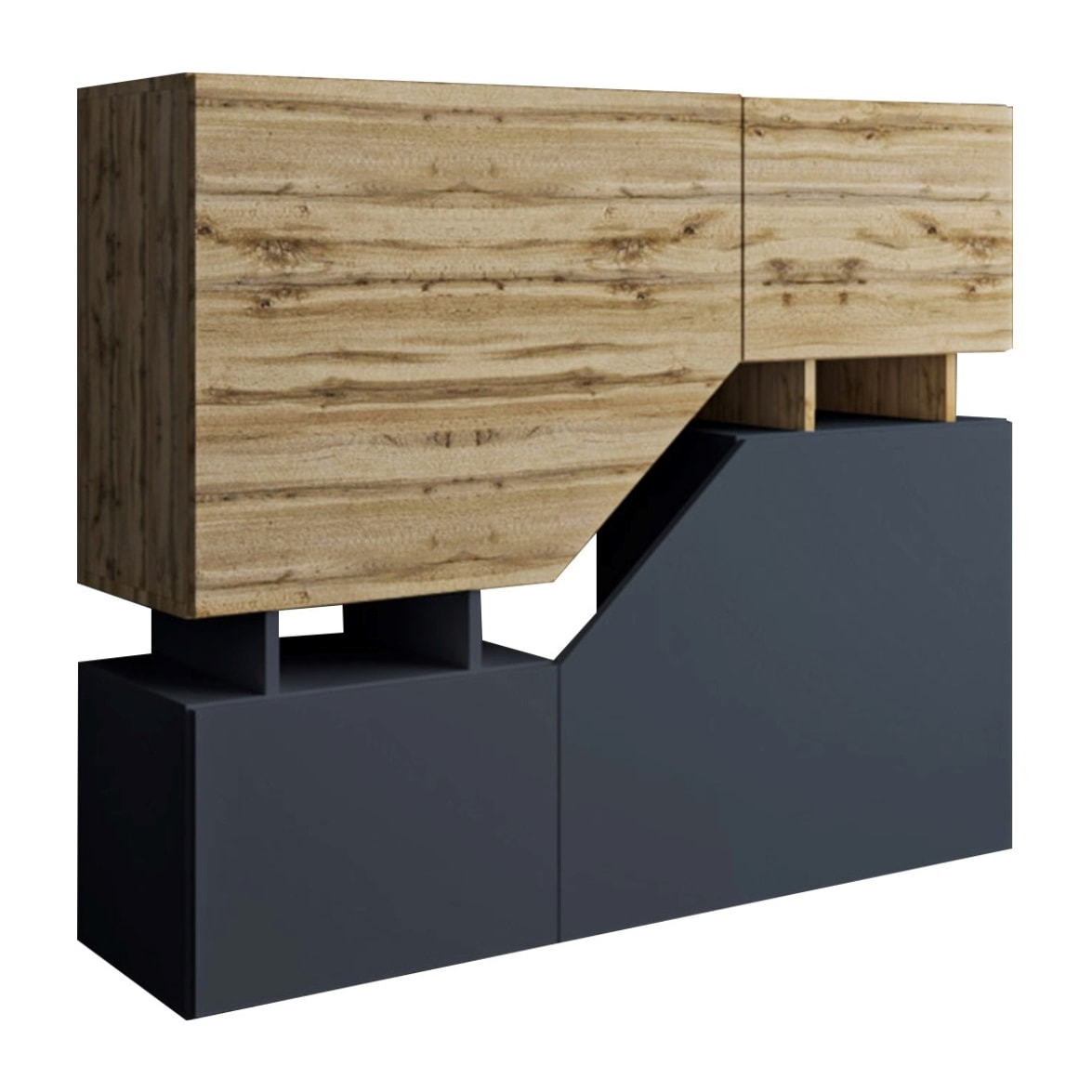 Pitt - buffet haut - 4 portes - 120 cm - Bois / Gris