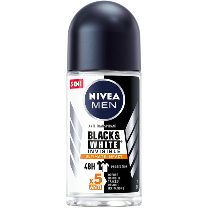 Pack de 3 - NIVEA - Déodorant Bille Homme MEN Anti-transpirant 48H Black & White Ultimate Impact 50ml