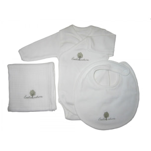 Set Body/Bavoir/Lange 3 mois Coton bio Blanc