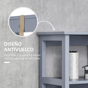 Armario Alto de Baño con 1 Puerta y 3 Estantes Abiertos Mueble Auxiliar de Almacenaje para Salón Cocina Dormitorio Carga 30 kg Antivuelco 40x30x160 cm Gris