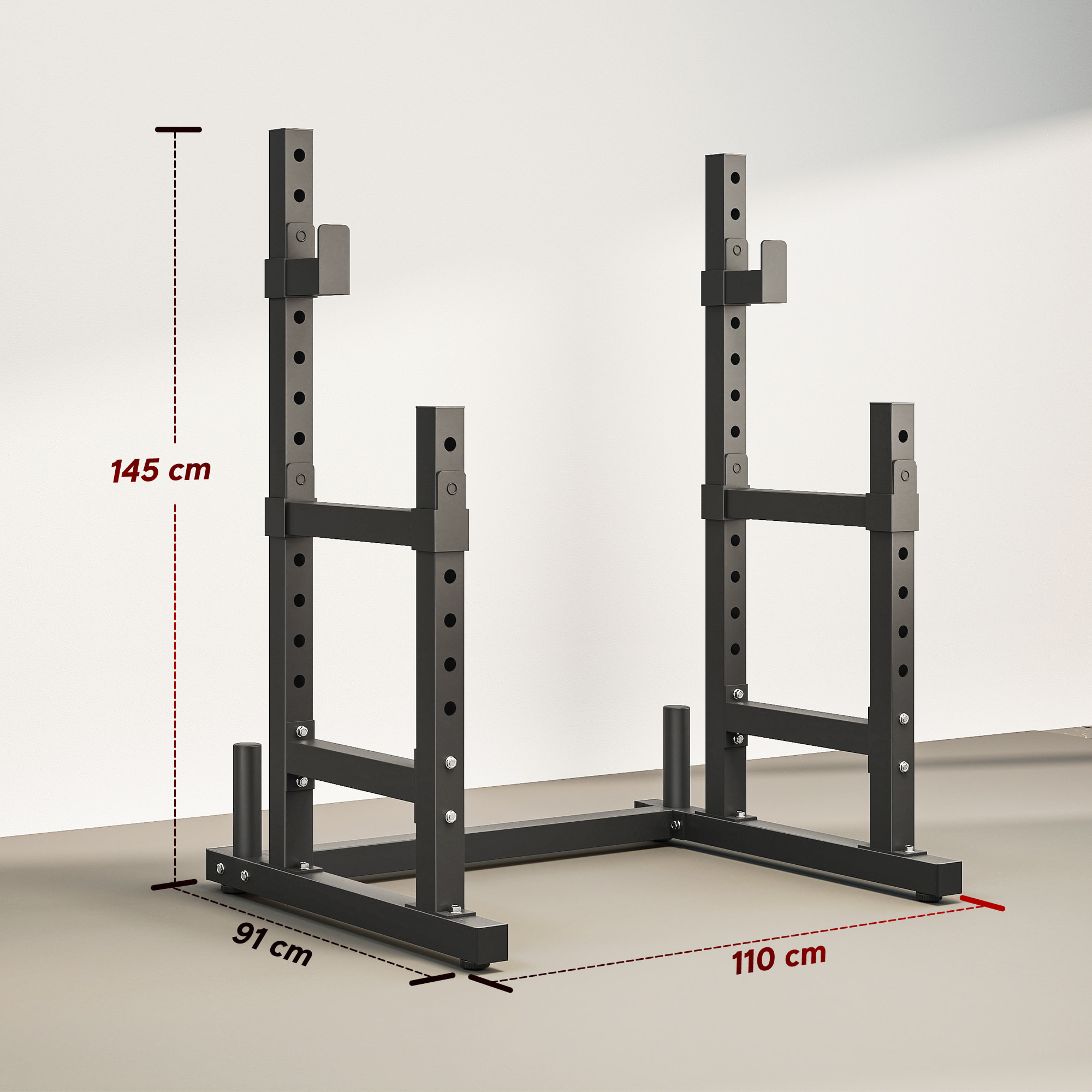 Soporte para Pesas Sentadillas, Soporte Barra Pesas Ajustable con Topes de Seguridad, Rack de Press de Banca Musculación en Casa Gimnasio, Carga 300 kg, Altura Regulable de 48-135/45-85 cm