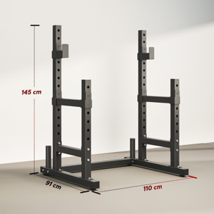Soporte para Pesas Sentadillas, Soporte Barra Pesas Ajustable con Topes de Seguridad, Rack de Press de Banca Musculación en Casa Gimnasio, Carga 300 kg, Altura Regulable de 48-135/45-85 cm