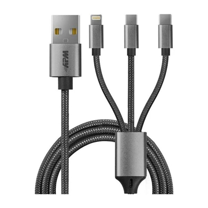 Câble duo APM 3 en 1 USB-C/Micro usb/Ligthning 1M50
