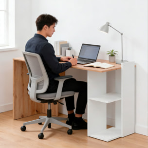 Scrivania Moderna Reversibile Con Vani Laterali A Giorno Mobile Desk Per PC Studio Home Office Struttura Resistente 100 x 52 x 78 Cm Bianco E Rovere