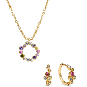 Pack Regalo Collar Bubbles y Pendientes Aro Rainbow Baño Oro