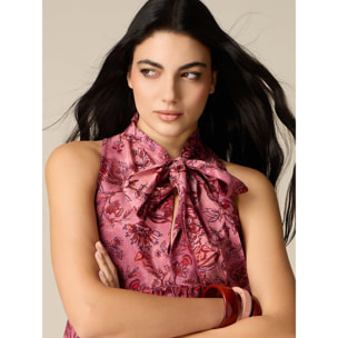 Oltre - Vestito lungo in tessuto fantasia con fiocco - Rosa