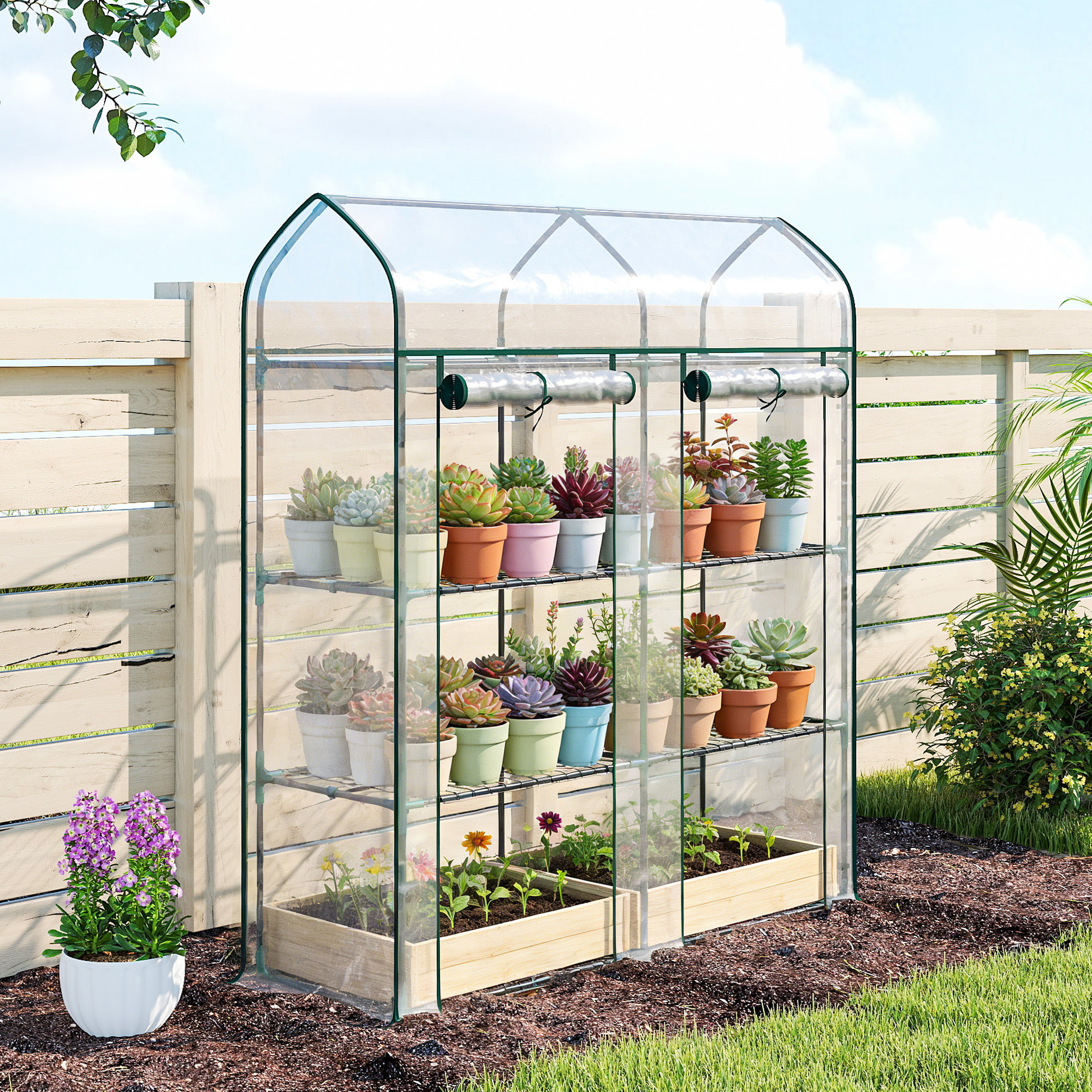 Serre de jardin étagères 3 niveaux châssis acier bâche PVC transparent