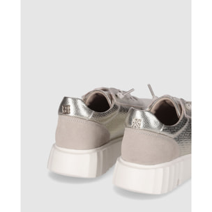 Zapatos de Piel - Platino - Tacón: Bajo